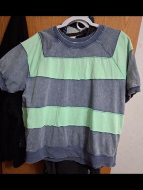Easel Womens Short Sleeve Rugby Stripe Top - Mint & Washed Blue. Worn twice.